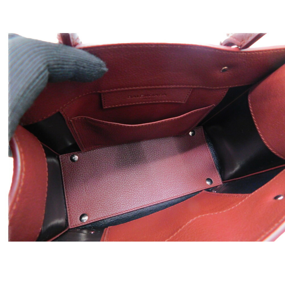 BALENCIAGA Paper Handbag Mirror Shoulder Strap Leather Brown Maroon Compact - Picture 4 of 7